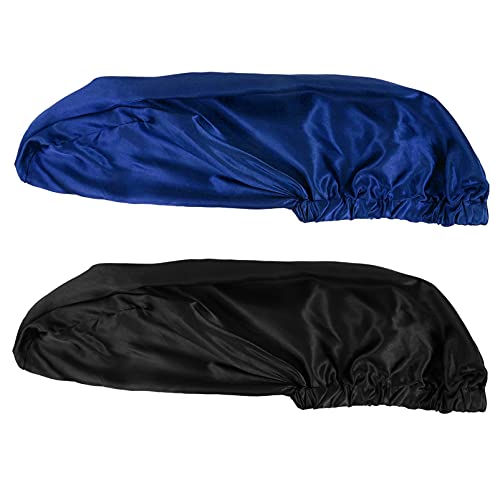 FOMIYES 2 Stück lange Satin-Schlafhaube, elastisch, seidig, mit Schnalle, Schwarz / Blau für Frauen mit langen Haar-Zöpfen, Dreadlocks, lockig, Haarausfall, Nachthemden, 60. 5 x 20 cm von FOMIYES