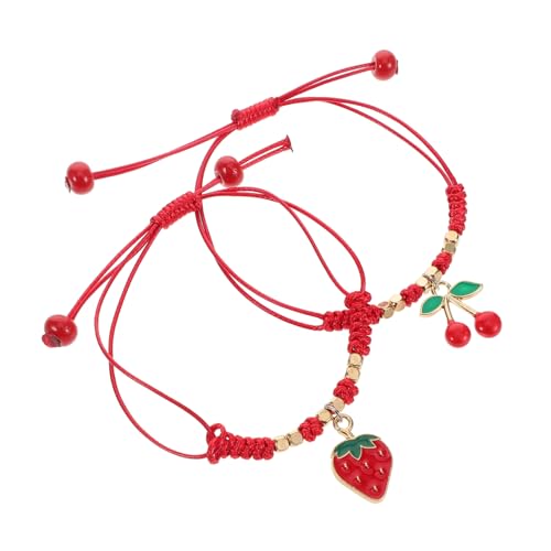 FOMIYES 2stücke Geflochtenes Freundschaftsarmband Mit Erdbeer Und Kirschanhängern Handgefertigter Roter -schmuck Für Und Mädchen Symbol Für Freundschaft Und Glück von FOMIYES