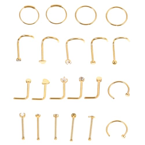 FOMIYES 21 Stck Teiliges Nasenpiercing Schmuck aus Edelstahl Goldfarbene Nasenringe und Hoops für Frauen Dezente Sichere Nasenringe für Party Hochzeit und Alltag von FOMIYES