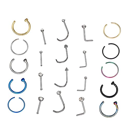 FOMIYES 22 Stück Teiliges Nasenpiercing Schmuck Bunte Nasenringe und C Förmige Nasenstecker Nasenpiercing Dekoration für Damen Langlebig und Hautfreundlich von FOMIYES
