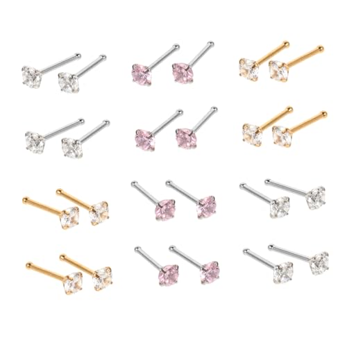 FOMIYES 24 Stück Teiliges Nasenpiercing aus Medizinischem Edelstahl mit Zirkonia Kleine Gerade Nasenringe für Damen Schmerzfreie Stilvolle Nasenstecker in Weiß und Blau von FOMIYES