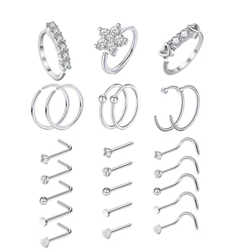 FOMIYES 24 Stück Teiliges Nasenring aus mit Modischen Zirkonia Nasensteckern Hypoallergen Vielseitig Tragbar Geeignet für Damen und Herren Stilvolle Piercing Körperdekoration von FOMIYES