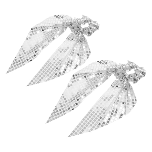 FOMIYES 2stücke Pailletten-haargummis Für Mädchen Mit Schleife Glitzernde Haargummis Mit Band Für Damen Metallische Elastische Haarbänder Partygeschenke Stilvolle Haar-accessoires von FOMIYES