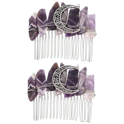 FOMIYES Braut Haarspange 2st Haarkamm Mit Kristallkrone Haarschmuck Mit Blumen Haarkamm Aus Kristall Hochzeitsdekoration Kristallkopfschmuck Blumendekor Natürlich Violett Damen Amethyst von FOMIYES