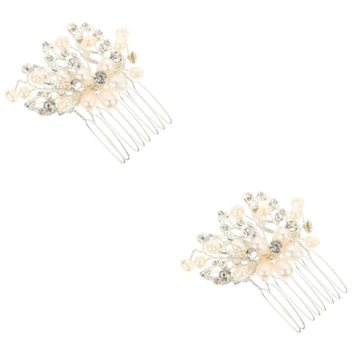 FOMIYES 2St Kamm blatt braut kopfschmuck Haarspangen mit Strass haarschmuck Tiara Hochzeit Kristallhaarkämme Europäisch und amerikanisch Kopfbedeckung Perlenblume Zubehör Fräulein Weiß von FOMIYES