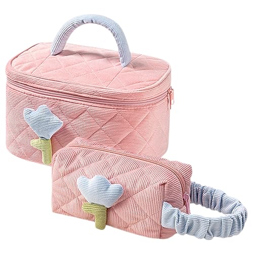 FOMIYES 2st Kosmetiktasche Aus Cord Flower Cosmetic Bag Makeup Tasche Girl Makeup Bag Unerlässlich Cute Storage Bag Corduroy Coin Purse Für Make-up-Organizer Wäschesack Fräulein Die Blumen von FOMIYES