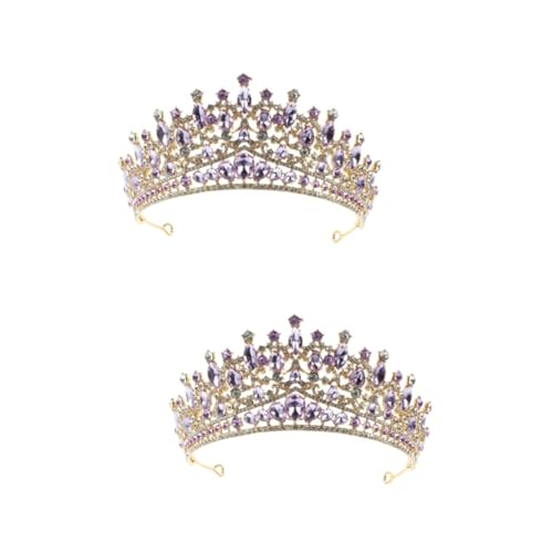 FOMIYES 2St Lila Braut krone Haarschmuck haar zubehör geburtstagskrone für Mädchen Krone für Frauen Haargummis Strasssteine Mädchenkrone Party-Stirnband fein Geschenk Violett von FOMIYES