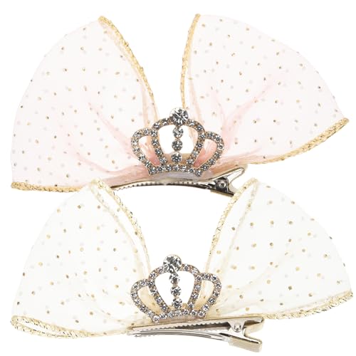 FOMIYES 2stücke Haarspangen Für Mädchen Krone Und Schleife Design Süße Haaraccessoires Für Kinderfeste Strapazierfähige Clips Spitze Rosa Und Beige von FOMIYES