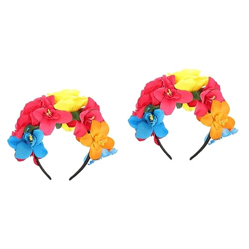 FOMIYES 2st Halloween-stirnband Blumenhaar Haarklammer Kopfbedeckung Mexikanische Blumen Rosenblüten-haarreifen Dia De Los Muertos Kopfschmuck Tag Der Toten Kranz Polyester Bilden von FOMIYES