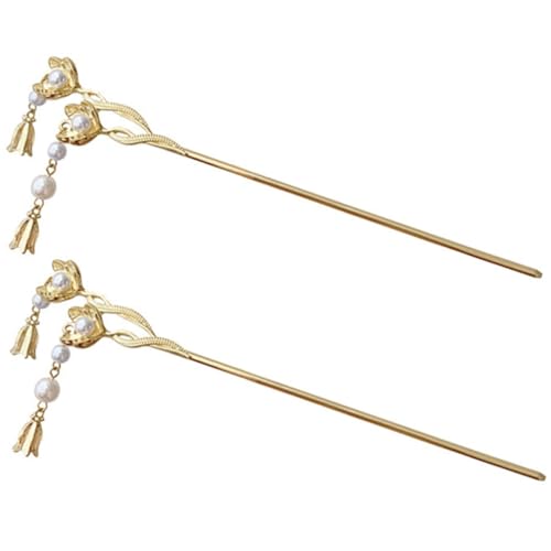 FOMIYES 2stücke Blumen-haarstäbchen Mit Perlen Chinesischen Stil Haarnadeln Für Frauen Haaraccessoires Für Hochsteckfrisuren von FOMIYES