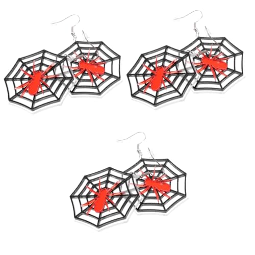 FOMIYES 3 Paare Halloween Ohrhänger Spinne mit Spinnennetz Leicht Allergiefrei Kreativer Schmuck Damen Festival Ohrringe Auffällige Dekorative Ohrstecker von FOMIYES