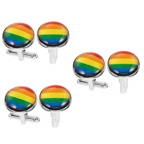 FOMIYES 3 Paare Regenbogen-Manschettenknöpfe ihn Arm für Männer Smoking Männer Shirt Ärmel Anzug Manschettenknöpfe Anzug Schmuck coole Manschettenknöpfe Zinklegierung von FOMIYES