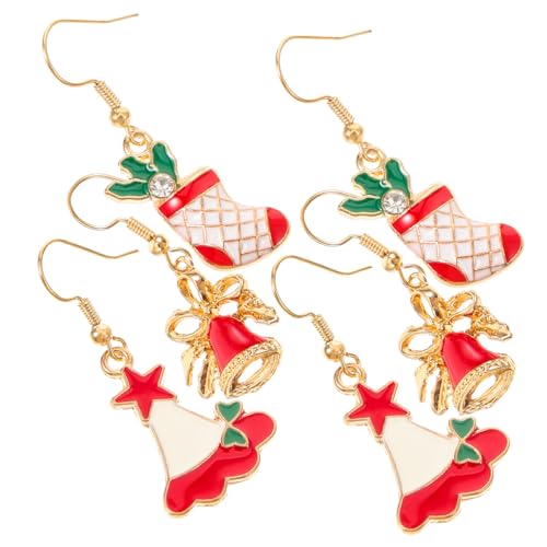 FOMIYES 3paare Weihnachtsohrringe Mit Weihnachtsbaum Glocke Und Hut-design Filigrane Damen-tropfenohrringe Dekorative Baumelnde Ohrstecker Für Weihnachten Und Neujahr von FOMIYES
