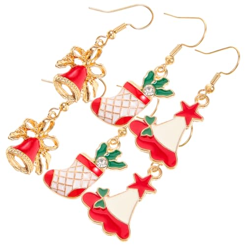 FOMIYES 3 Paare Weihnachtsohrringe Süße Weihnachtsbaum Weihnachtsmütze Glöckchen Ohrringe für Frauen Dekorative Hängende Ohrringe für und Anlässe von FOMIYES