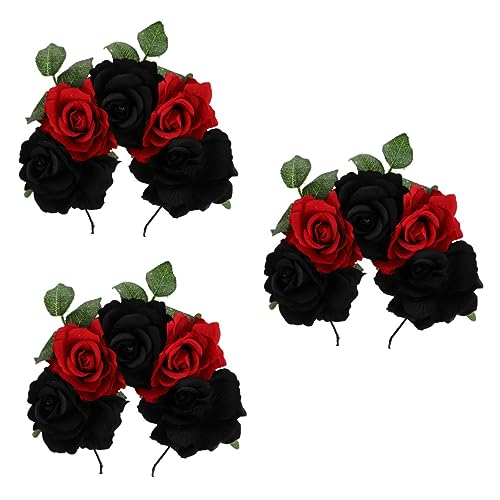 FOMIYES 3 Stk Rosa Stirnband Halloween-rosengirlande Tag Der Toten Kopfschmuck Halloween- Kopfschmuck Aus Rosenblüten Haarschmuck Kopfbedeckung Partybedarf Stoff Damen Hochzeit von FOMIYES