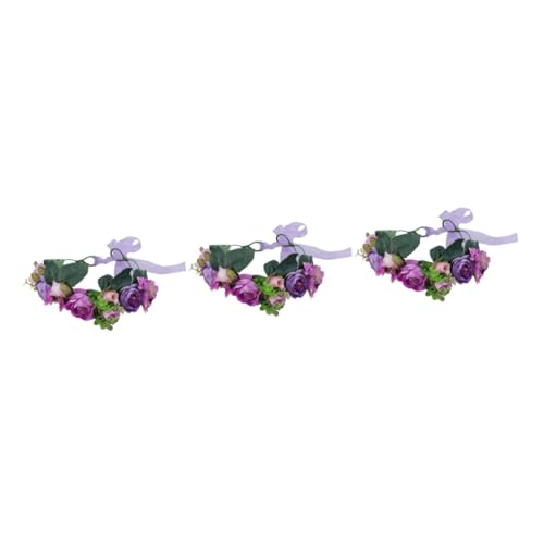 FOMIYES 3 Stk Hochzeit Blumenkrone Scheren-Crossbody Blumengirlande Stirnband Tiara Hochzeits-Haargirlande Party Kranz Mori-Abteilung Kopfbedeckung Haarkrone Blütenkopf Braut Violett von FOMIYES