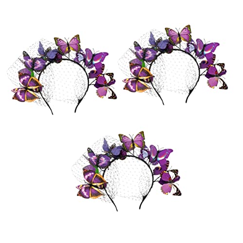 FOMIYES 3 Stk Schmetterlings-stirnband Schmetterlinge Für Haare Mädchen-stirnband Haargummis Für Frauen Flapper-fascinator Aus Den 1920er Jahren Violett Maske Plastik Damen Gittergewebe von FOMIYES