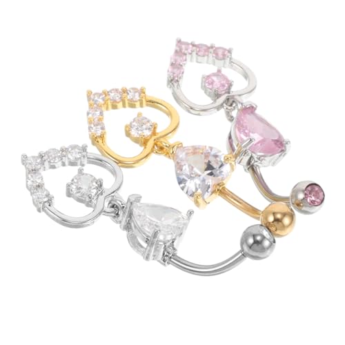 FOMIYES 3 Stück Bauchnabelringe mit Herzanhänger Dangle Bauchnabelpiercing Schmuck aus Kupfer mit Zirkonia Modisch Schimmernd Vielseitige Farben Langlebig und Stilvoll für Damen von FOMIYES