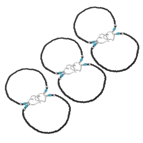 FOMIYES 3stücke Doppellagiges Fußkettchen Mit Perlen Für Damen Boho-Stil Fußkettchen Mit Herzanhänger Fußschmuck Aus Kunststoff Und Harz Für Sommer Urlaub Und Freizeit von FOMIYES