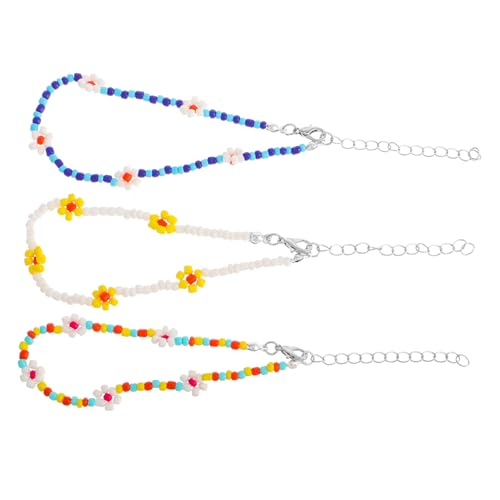 FOMIYES 3 Stück Bunte Boho Fußketten mit Handgefertigten Reisperlen und Süßen Sommerliche Strand und Urlaubsschmuck Elastisch Vielseitig für Frauen und Reisen von FOMIYES