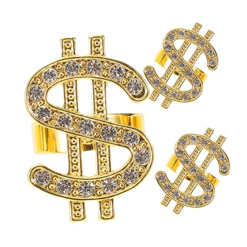 FOMIYES 3 Stück Cosplay Dekorativer Metallring Goldfarbene Bling Ringe Hip Hop Rapper Kostüm Party Zubehör Mottoparty Accessoire für Fasching und Themenveranstaltungen von FOMIYES