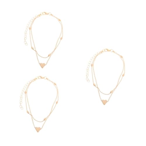 FOMIYES 3 Stück Damen Herz Fußkettchen Doppelreihig Beaded Anklet Sommer Schmuck Strand Accessoire Elegant für Frauen und Mädchen von FOMIYES