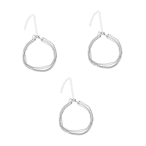 FOMIYES 3 Stück Dreireihige Rhinestone Damen Fußkette Metall Fußkettchen für Frauen Verstellbar Silberfarben für Partys Besondere Anlässe von FOMIYES