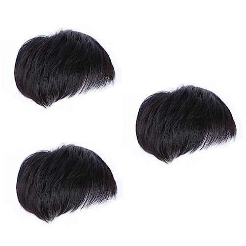 FOMIYES 3st Toupet-clips Herrenperücken Realistisch Menschliches Haar Toupet Männliches Haarteil Stirnbänder Für Männer Kurze Schwarze Perücke Haare Aufstecken Patch Mann Haarschmuck von FOMIYES