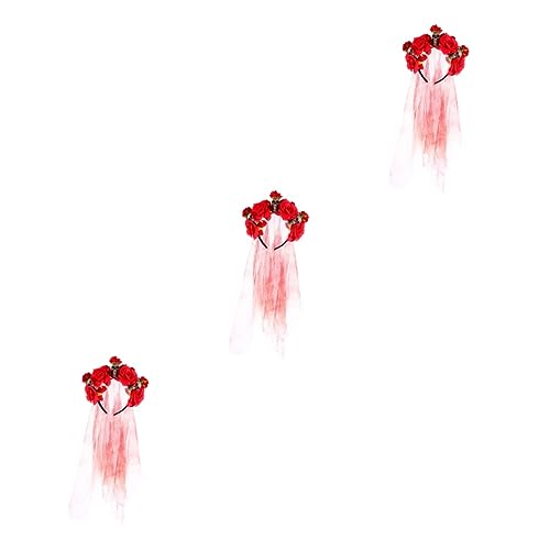 FOMIYES 3 Stück Für Party Krone Floraler Kopfschmuck Halloween-Gastgeschenke Festlich Das Haar Mexikanisches Kostüm Kopf Totenkopf Aus Schleier Frauen Simulation Rose Spitze von FOMIYES