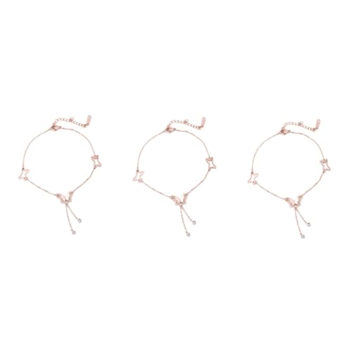 FOMIYES 3 Stück Fußkette für Damen Rosegoldene Titanium Fußschmuck mit Funkelnden Strasssteinen Verstellbar für Freizeit Strand oder Festliche Events von FOMIYES