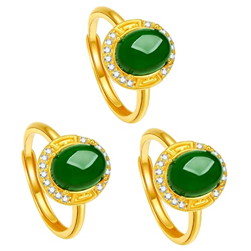 FOMIYES 3 Stück Goldener Jade Ring für Damen Eleganter Finger Ring Grünem Stilvolle Handdekoration für Besondere Anlässe Alltägliches von FOMIYES