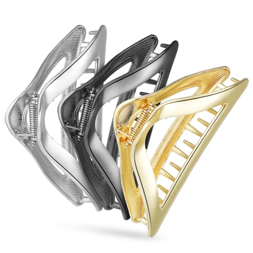FOMIYES 3 Stück Große Dreieckige Metall Haarklammern für Dickes Haar Starke Rutschfeste Haarklemmen in Schwarz Gold Glatte Oberfläche Komfortabel für Frauen und Mädchen Vielseitig von FOMIYES