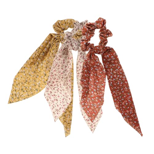 FOMIYES 3stücke Haarschal-haargummis Mit Blumenmuster Modische Haarseile Elastische Pferdeschwanzhalter Für Damen Haargummis Mit Schleifenenden Schal-haargummis von FOMIYES
