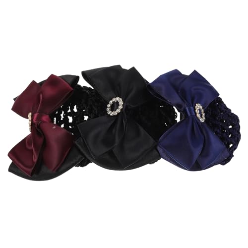 FOMIYES 3 Stück Haarschleifen mit Netzen Bowknot Snood Net Barrettes Bun Covers Schleife Haarspange Mesh Work Haarnetz Frisuren Zubehör für Frauen Dame von FOMIYES