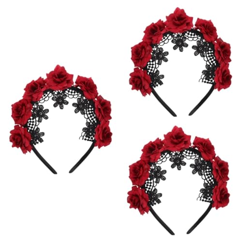FOMIYES 3 Stück Halloween Stirnband Schwarz Spitze Haarreifen mit Dunkelroten Rosen Leichtes Cosplay Kostüm Accessoire für Damen und Mädchen für Halloween Party und Performance FOMIYES 3 Stück Halloween Stirnband Schwarz Spitze Haarreifen mit Dunkelroten Rosen Leichtes Cosplay Kostüm Accessoire für Damen und Mädchen für Halloween Party und Performance von FOMIYES