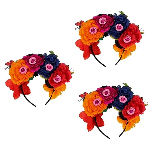 FOMIYES 3st Kunstblumen-schmetterlings-stirnband Mexikanische Blumenkrone Begräbnisfeier Der Toten Braut Halloweens Halloween-party-kostüm-stirnband Frauen Stirnband Kranz Damen Rose von FOMIYES