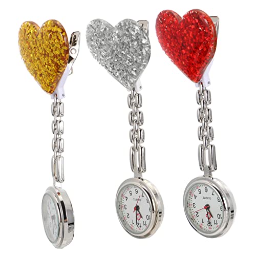 FOMIYES 3 Stück Krankenschwester Uhr Rosa Ansteckuhr Krankenschwester Stilluhren für Damen wählen Herz Krankenpflegeuhren hängende Schwesternuhren Taschenuhren Armbandmaterial: Legierung von FOMIYES