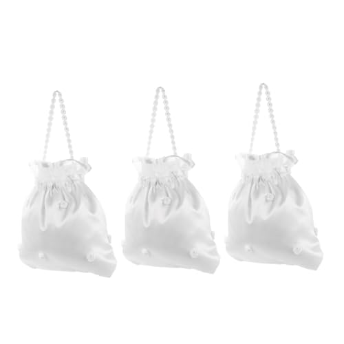 FOMIYES 3 Stück Satin Brauttasche Teiliges mit Blumenverzierung für Hochzeit Brautjungfer Geldbörse Handtasche für Umschläge Karten Shower Party von FOMIYES