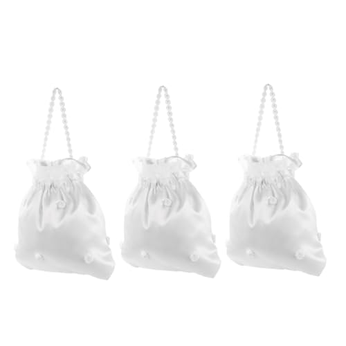 FOMIYES 3 Stück Tasche mit Brautblumen Brautjungfer dekorierte Handtasche Brautpuppentasche Tasche für Brautgeschenke Brauthochzeitstasche Brautschmuckbeutel Brauttasche Satin Weiß von FOMIYES
