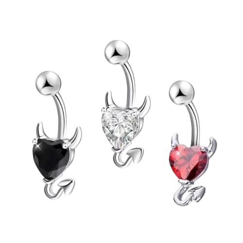 FOMIYES 3 Stück Teiliges Bauchnabelpiercing mit Zirkonia Bauchnabelringe Weiß Rot und Schwarz Modischer Körperschmuck für Frauen Hautfreundlich und Langlebig von FOMIYES
