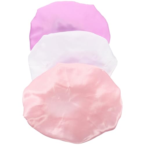 FOMIYES 3 Stück Teiliges Duschhauben mit Schleife Elastische Badehaube und Schlafmütze Wiederverwendbar Weiche Hautfreundliche Materialien Passend für Mädchen in Weiß Rosa und Lila von FOMIYES