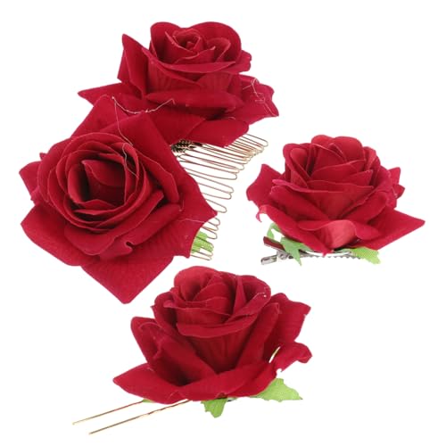 FOMIYES 3 Stück Teiliges Haarschmuck mit Rosenblumen U Förmiger Haarnadel Haarkamm und Haarpin Langlebig nicht Verblassend für Hochzeit Party Alltag und für Damen und Mädchen von FOMIYES