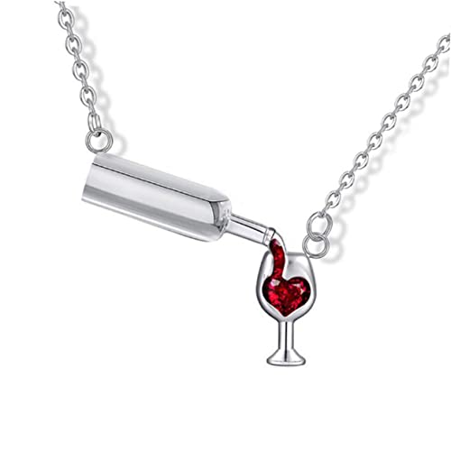 FOMIYES 3 Stück Teiliges Herzmuster Anhänger Halskette mit Rotwein Flasche Becher Design Clavicle Kette für Damen Perfektes Valentinstagsgeschenk Gold Silber Roségold von FOMIYES