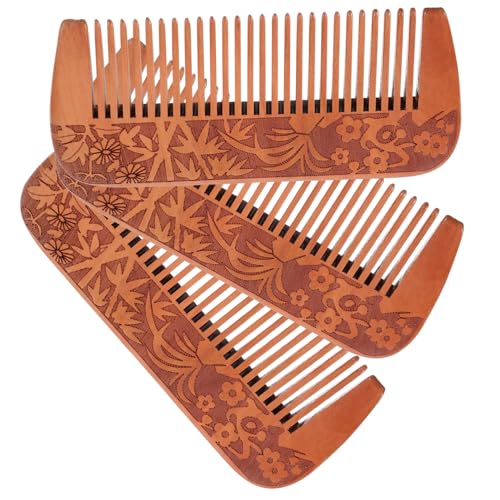 FOMIYES 3 Stück Teiliges Holzhaar kamm Antistatisch Handgefertigt mit Geschnitztem Design Sanftes Entwirren und Kopfhautmassage Geeignet für Männer und Frauen Kompakt für Unterwegs von FOMIYES