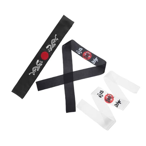 FOMIYES 3 Stück Teiliges Japanisches Ninja Stirnband mit Bushido Design Atmungsaktiv und Vielseitig für Karate Kochen Cosplay und Authentischen Samurai Look Geeignet für Erwachsene von FOMIYES