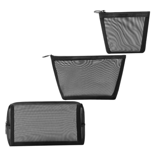FOMIYES 3 Stück Teiliges Mesh Kosmetiktaschen Schwarz Durchsichtige Netz Kulturbeutel mit Reißverschluss Leichte Toilettenbeutel zum Aufhängen für Make Up Hautpflege und Reise Organizer von FOMIYES