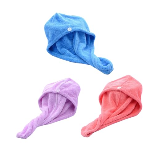 FOMIYES 3 Stück Teiliges Mikrofaser turban Schnelltrocknend Saugfähig Duschhaube Korallenfaser Badehaube für Frauen und Mädchen Leichtes Haartuch zum Trocknen Duschen Zufällige Farbe von FOMIYES