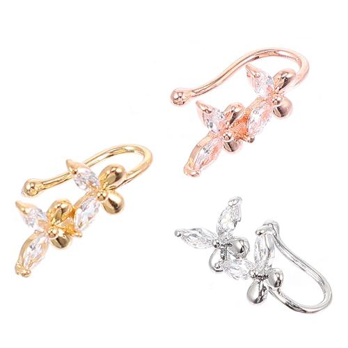 FOMIYES 3 Stück Teiliges Nasenschmuck Piercing Doppel Schmetterling Nasenclip in Gold und Roségoldfarben Hautfreundlich Langlebig Modisch für Damen und Mädchen von FOMIYES