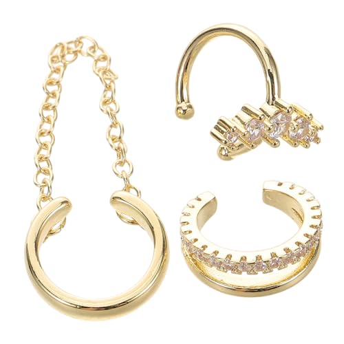 FOMIYES 3 Stück Teiliges Set Geometrische Ohrclips Piercing für Damen und Herren Eleganter Vergoldeter Ohrschmuck mit Funkelnden Zirkonia Modisch und Individuell für Anlässe von FOMIYES