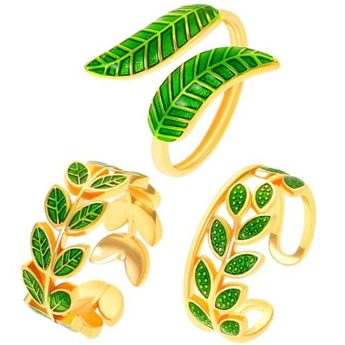 FOMIYES 3 Stück Verstellbare Damenringe Blattdesign Grün Geometrisch Offene Fingerringe für Teenager Frauen Modischer Schmuck Geschenk von FOMIYES